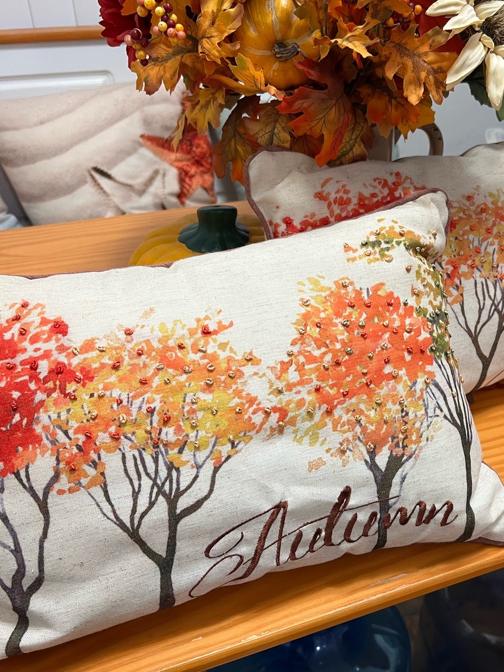 Autumn Tree Accent Pillow - Cream and Orange